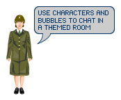 Use characters and bubbles to chat in a themed room