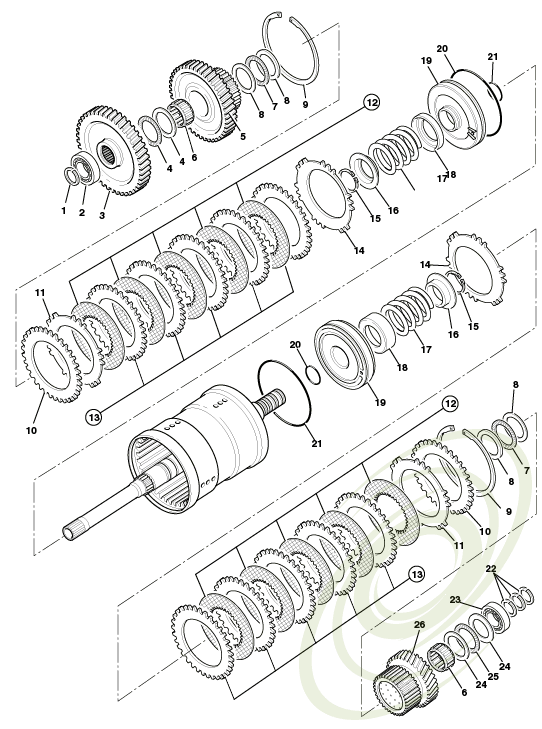 Clutch pack exploded view